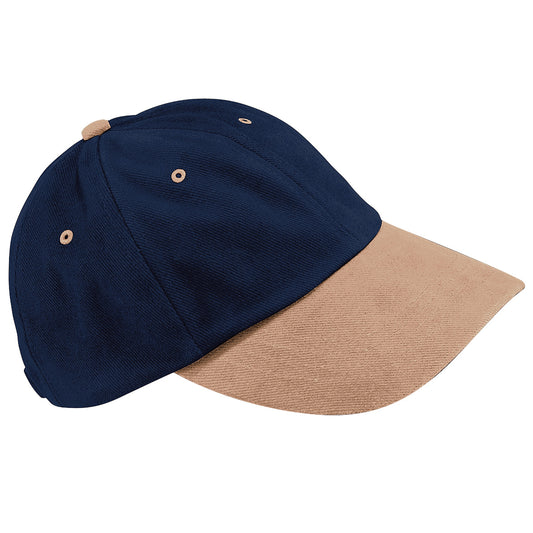 French Navy-Taupe - Front - Beechfield Unisex Low Profile Heavy Brushed Cotton Baseball Cap