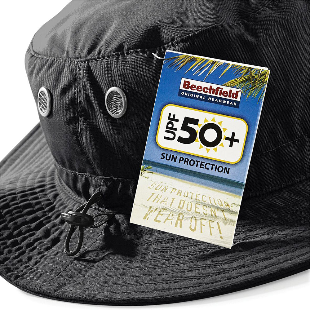 Black - Side - Beechfield Summer Cargo Bucket Hat - Headwear (UPF50 Protection)