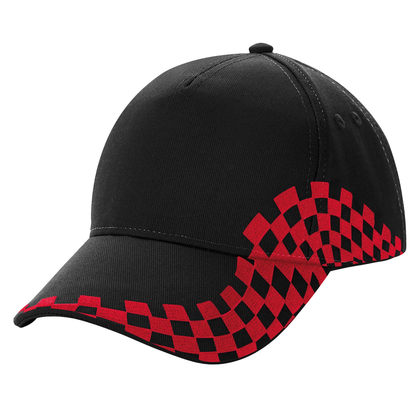 Black-Classic Red - Front - Beechfield Unisex Grand Prix Baseball Cap