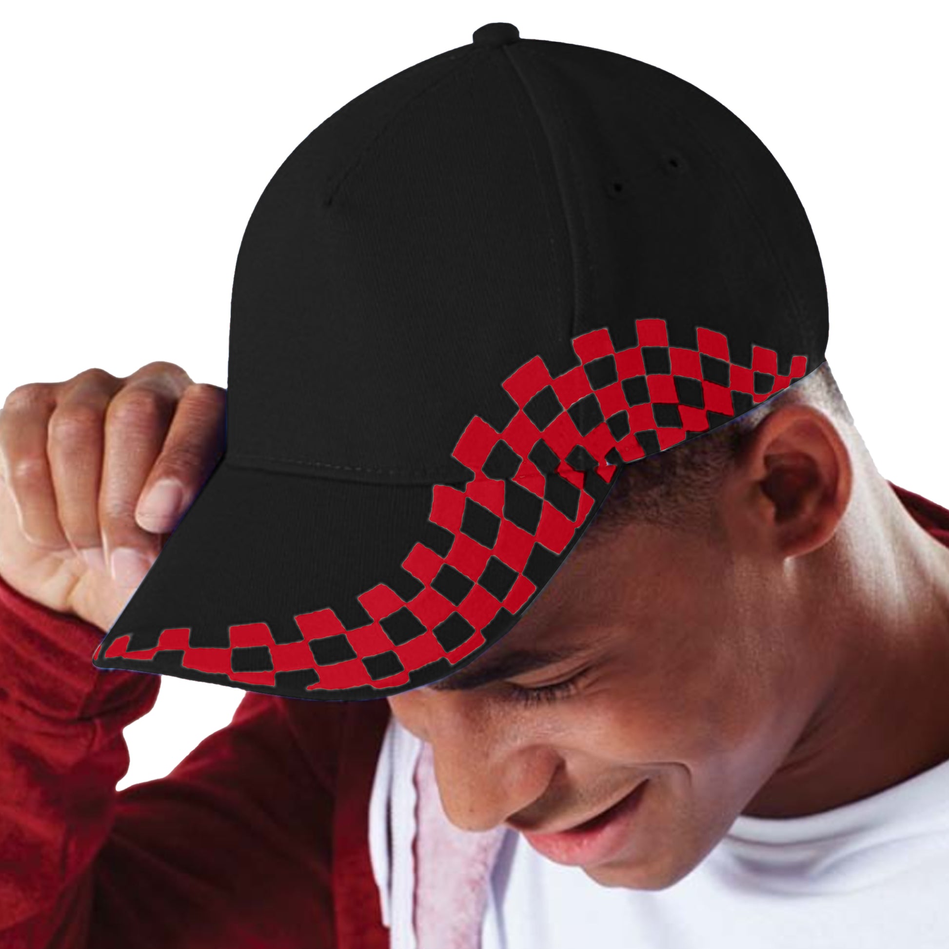 Black-Classic Red - Lifestyle - Beechfield Unisex Grand Prix Baseball Cap