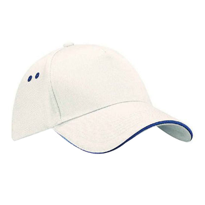 White-French Navy - Front - Beechfield Unisex Ultimate 5 Panel Contrast Baseball Cap With Sandwich Peak - Headwear