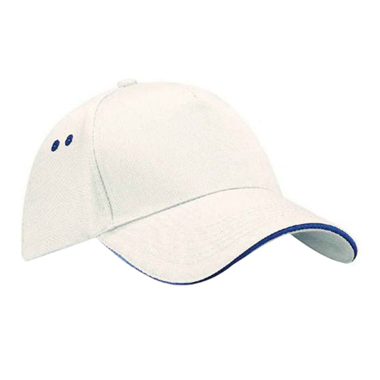 White-French Navy - Front - Beechfield Unisex Ultimate 5 Panel Contrast Baseball Cap With Sandwich Peak - Headwear