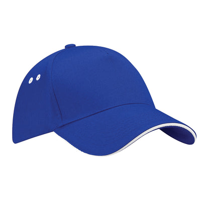 Bright Royal-White - Front - Beechfield Unisex Ultimate 5 Panel Contrast Baseball Cap With Sandwich Peak - Headwear