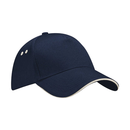 French Navy-White - Front - Beechfield Unisex Ultimate 5 Panel Contrast Baseball Cap With Sandwich Peak - Headwear