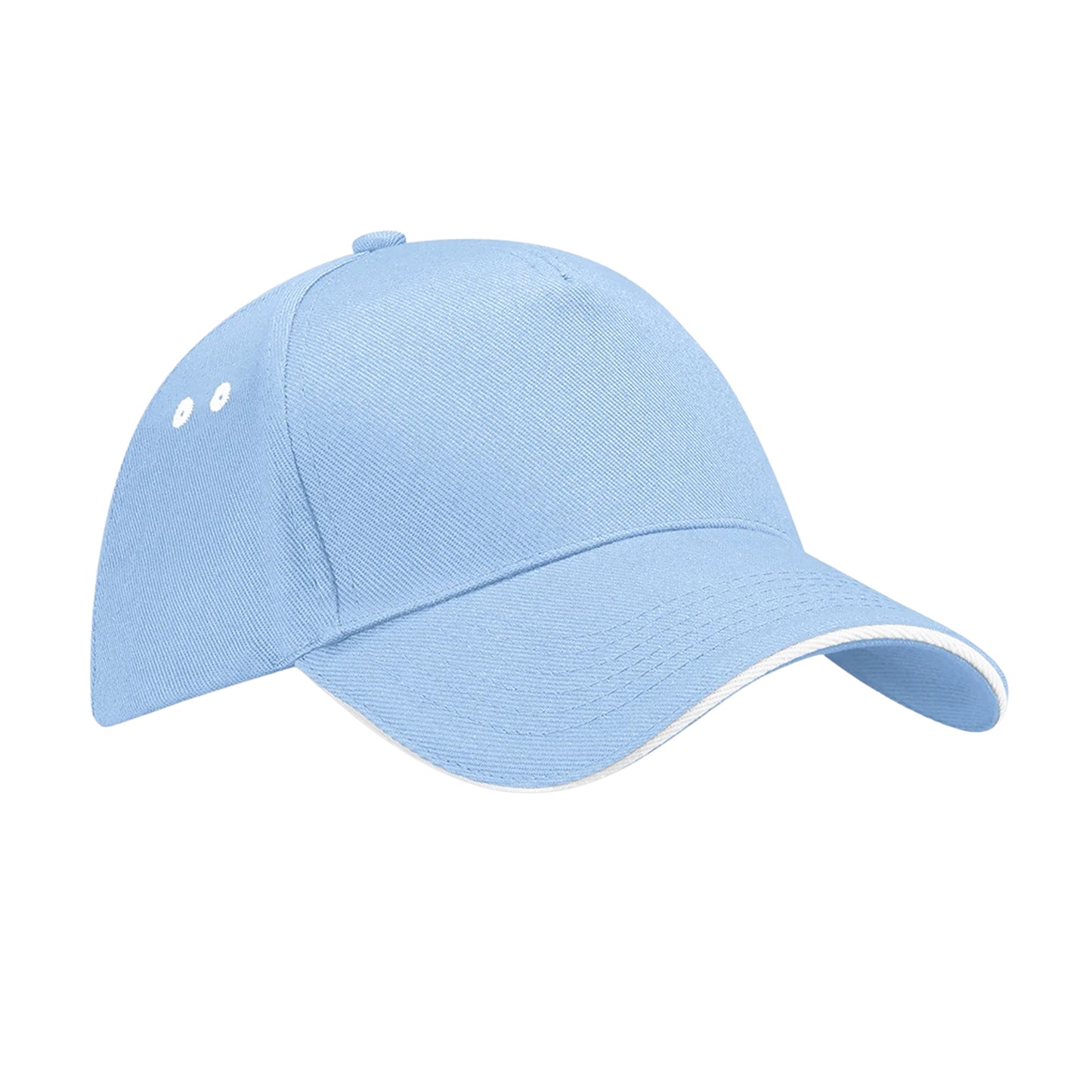 Sky Blue-White - Front - Beechfield Unisex Ultimate 5 Panel Contrast Baseball Cap With Sandwich Peak - Headwear