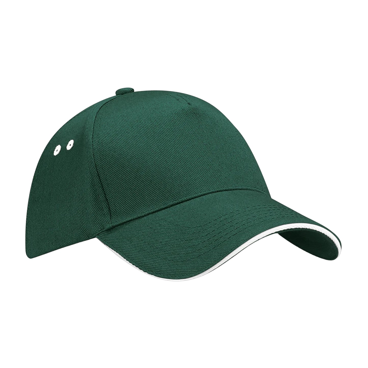 Bottle Green-White - Front - Beechfield Unisex Ultimate 5 Panel Contrast Baseball Cap With Sandwich Peak - Headwear