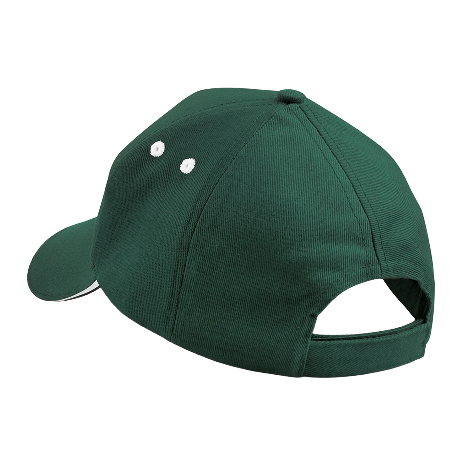 Bottle Green-White - Back - Beechfield Unisex Ultimate 5 Panel Contrast Baseball Cap With Sandwich Peak - Headwear