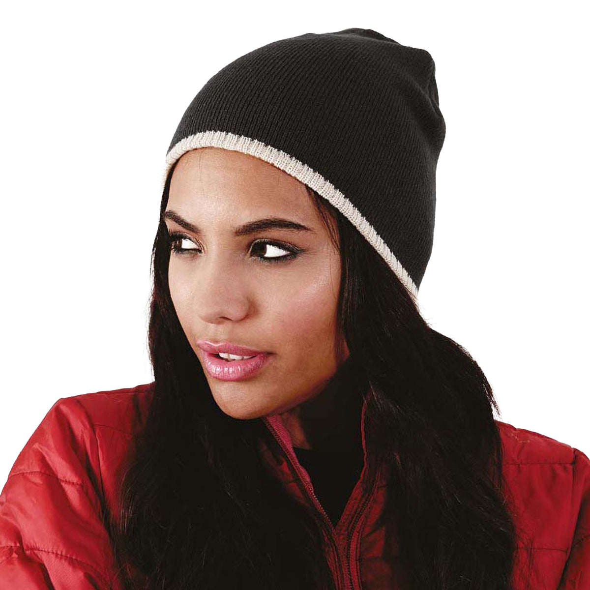Black-Stone - Side - Beechfield Unisex Two-Tone Knitted Winter Beanie Hat