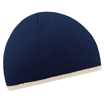 French Navy-Stone - Front - Beechfield Unisex Two-Tone Knitted Winter Beanie Hat