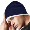 French Navy-Stone - Side - Beechfield Unisex Two-Tone Knitted Winter Beanie Hat