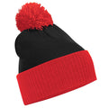 Black-Bright Red - Front - Beechfield Kids Snowstar Duo Two-Tone Winter Beanie Hat