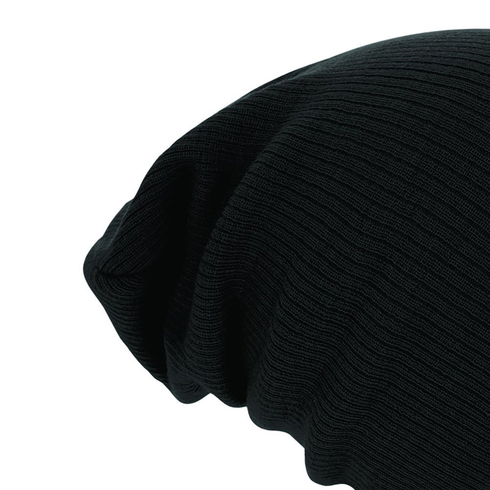 Black - Back - Beechfield Unisex Slouch Winter Beanie Hat