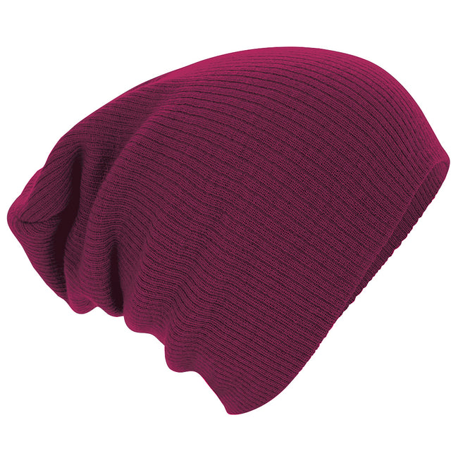 Burgundy - Front - Beechfield Unisex Slouch Winter Beanie Hat