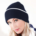 French Navy-White - Back - Beechfield Unisex Knitted Winter Beanie Hat