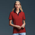 Red- Navy - Back - Anvil Womens-Ladies Double Pique Semi-Fitted Polo Shirt