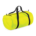 Fluorescent Yellow- Black - Front - BagBase Packaway Barrel Bag - Duffle Water Resistant Travel Bag (32 Litres)