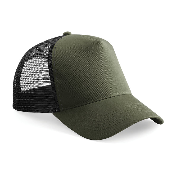 Olive Green-Black - Front - Beechfield Mens Half Mesh Trucker Cap - Headwear