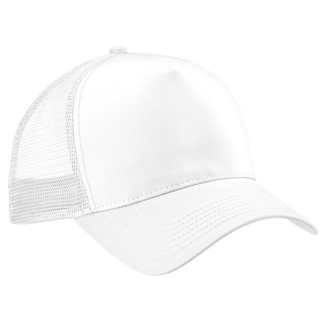 White-White - Front - Beechfield Mens Half Mesh Trucker Cap - Headwear