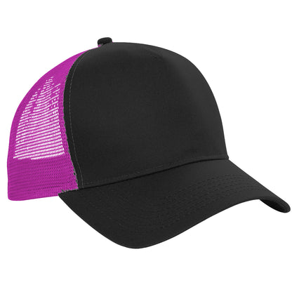 Black-Fuchsia - Front - Beechfield Mens Half Mesh Trucker Cap - Headwear