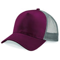 Burgundy- Light Grey - Back - Beechfield Mens Half Mesh Trucker Cap - Headwear