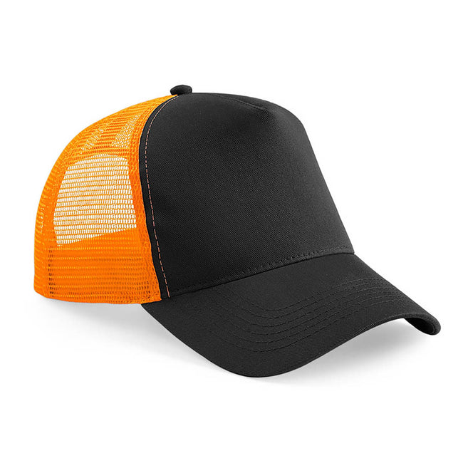 Black-Orange - Front - Beechfield Mens Half Mesh Trucker Cap - Headwear