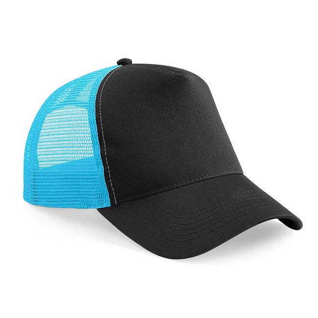 Black-Surf Blue - Front - Beechfield Mens Half Mesh Trucker Cap - Headwear