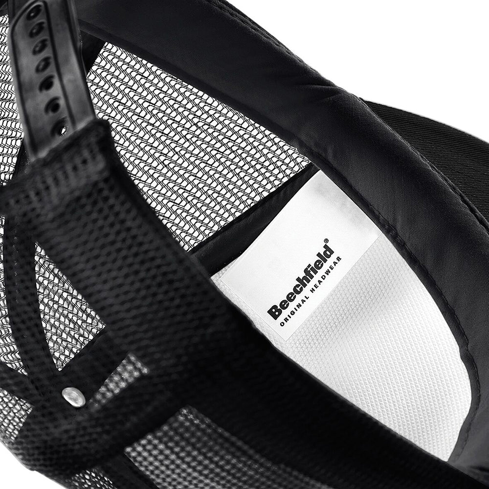 Black-White - Side - Beechfield Vintage Plain Snap-Back Trucker Cap