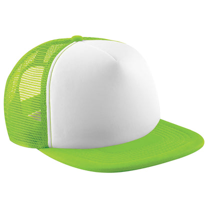 Lime Green-White - Front - Beechfield Vintage Plain Snap-Back Trucker Cap