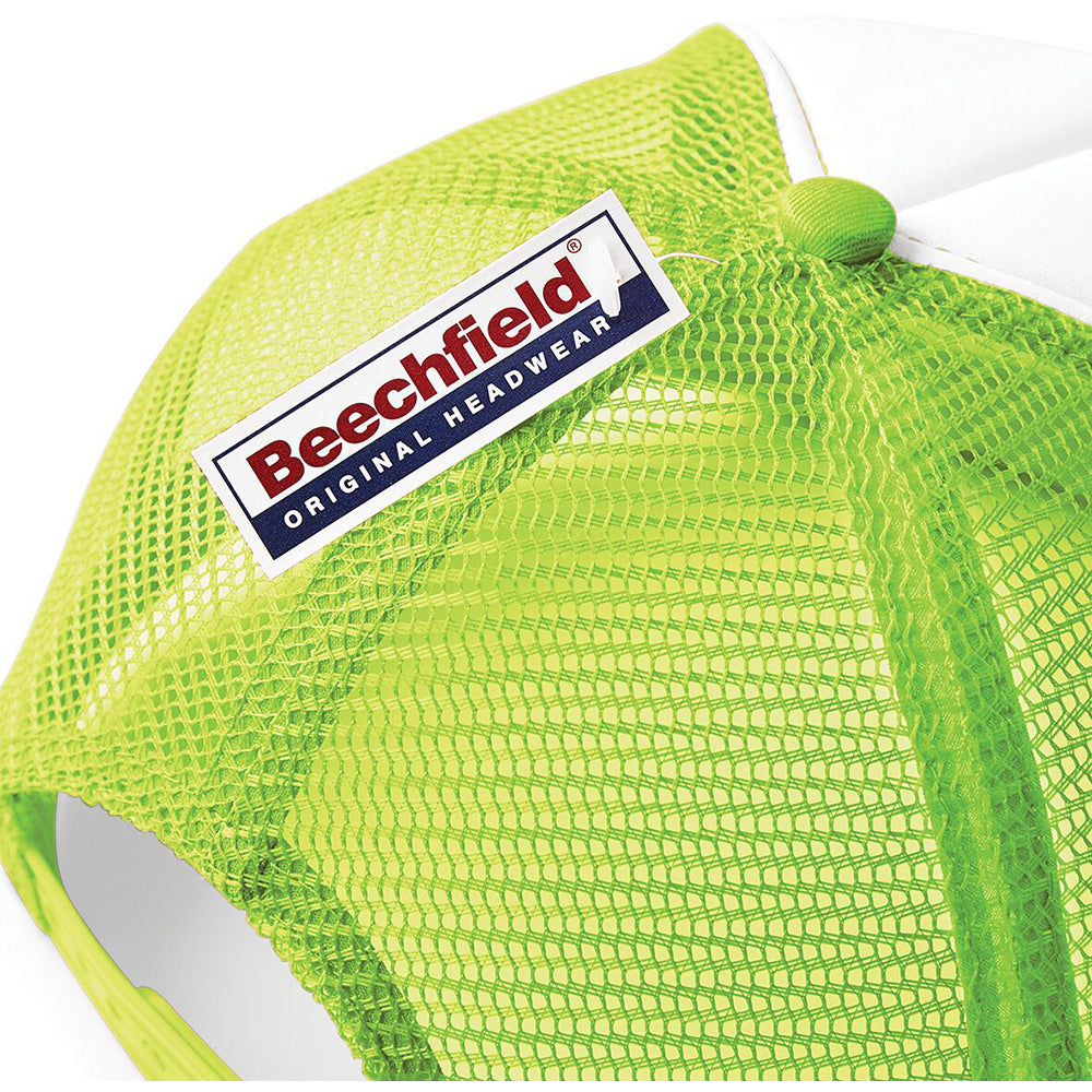 Lime Green-White - Lifestyle - Beechfield Vintage Plain Snap-Back Trucker Cap
