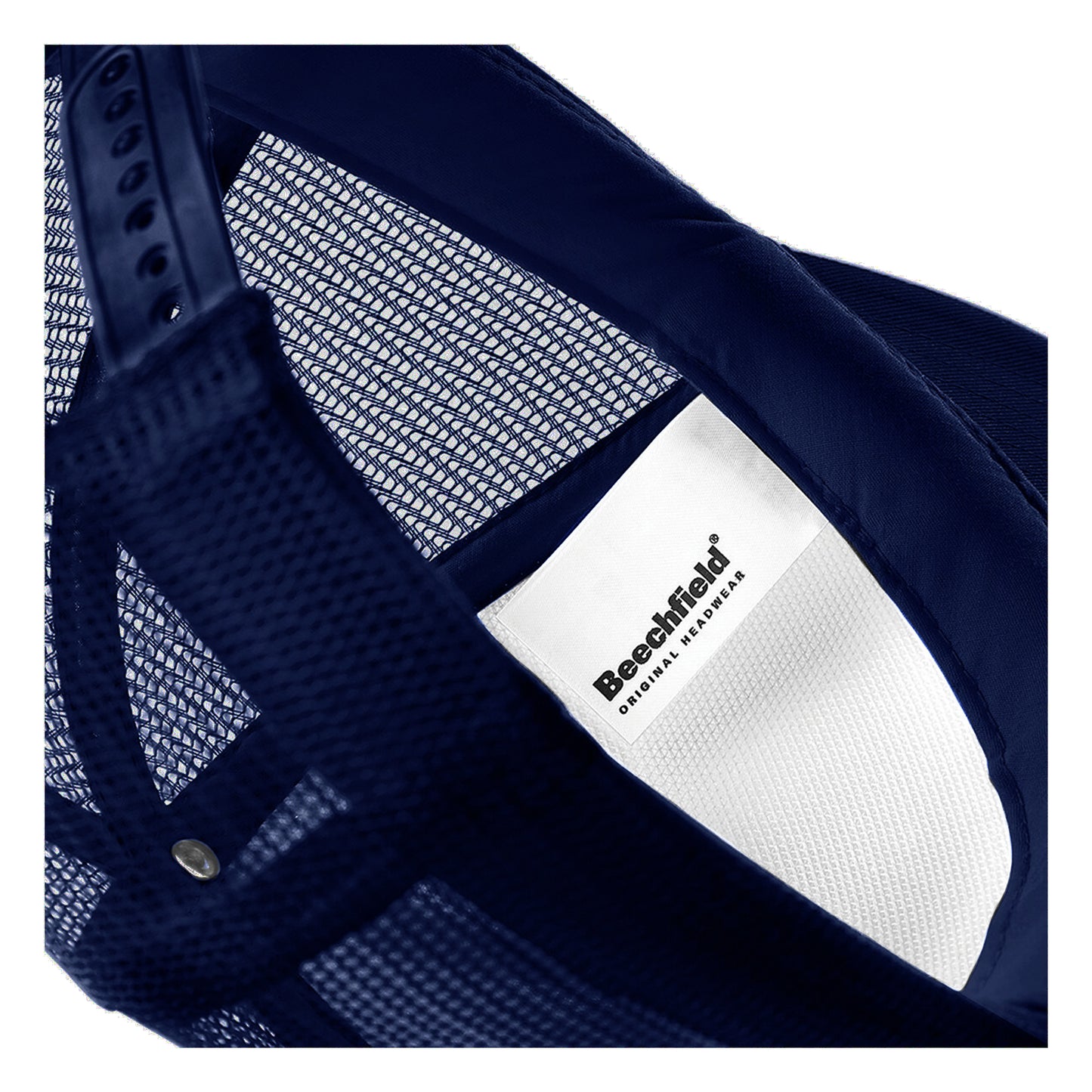 French Navy-White - Side - Beechfield Vintage Plain Snap-Back Trucker Cap