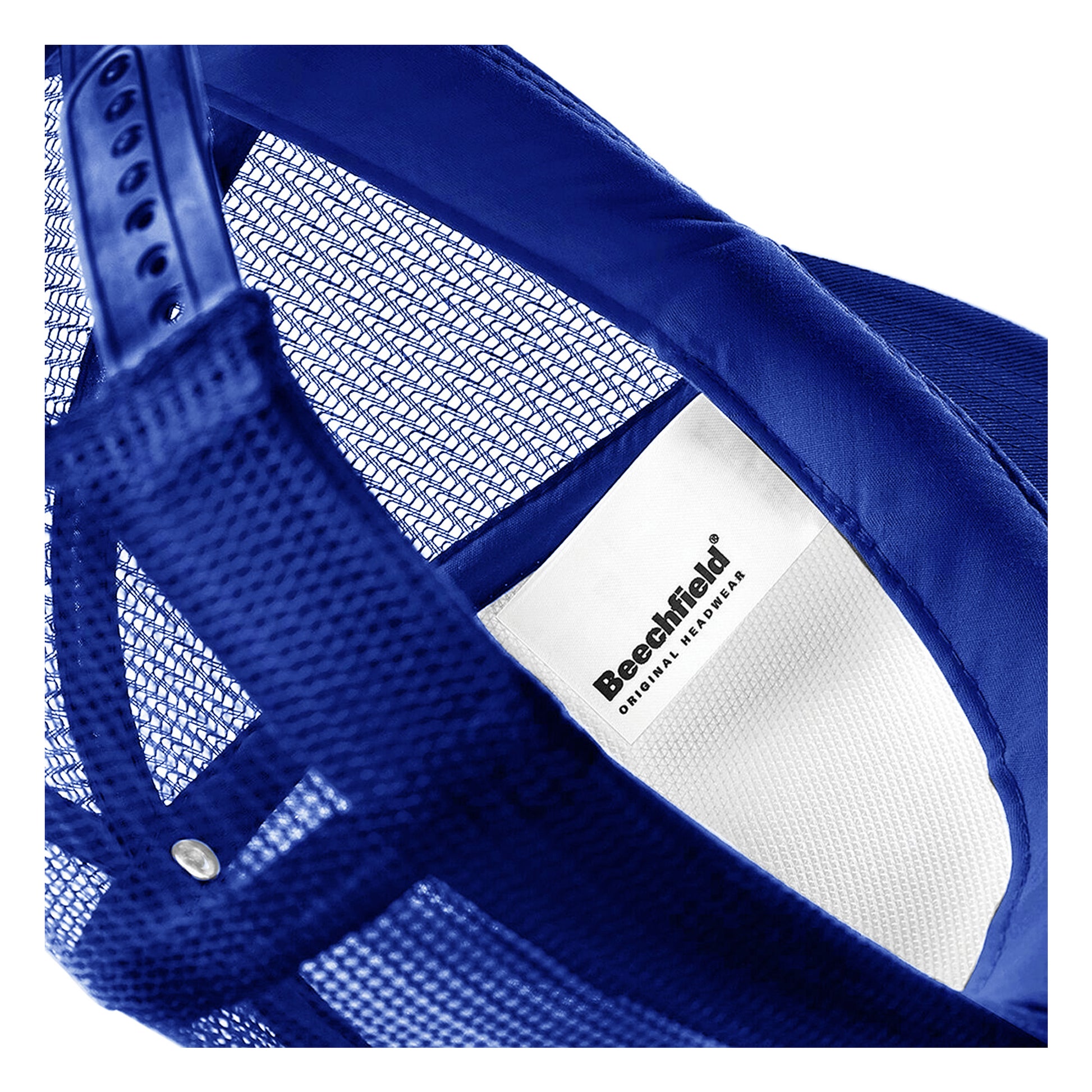 Bright Royal-White - Side - Beechfield Vintage Plain Snap-Back Trucker Cap