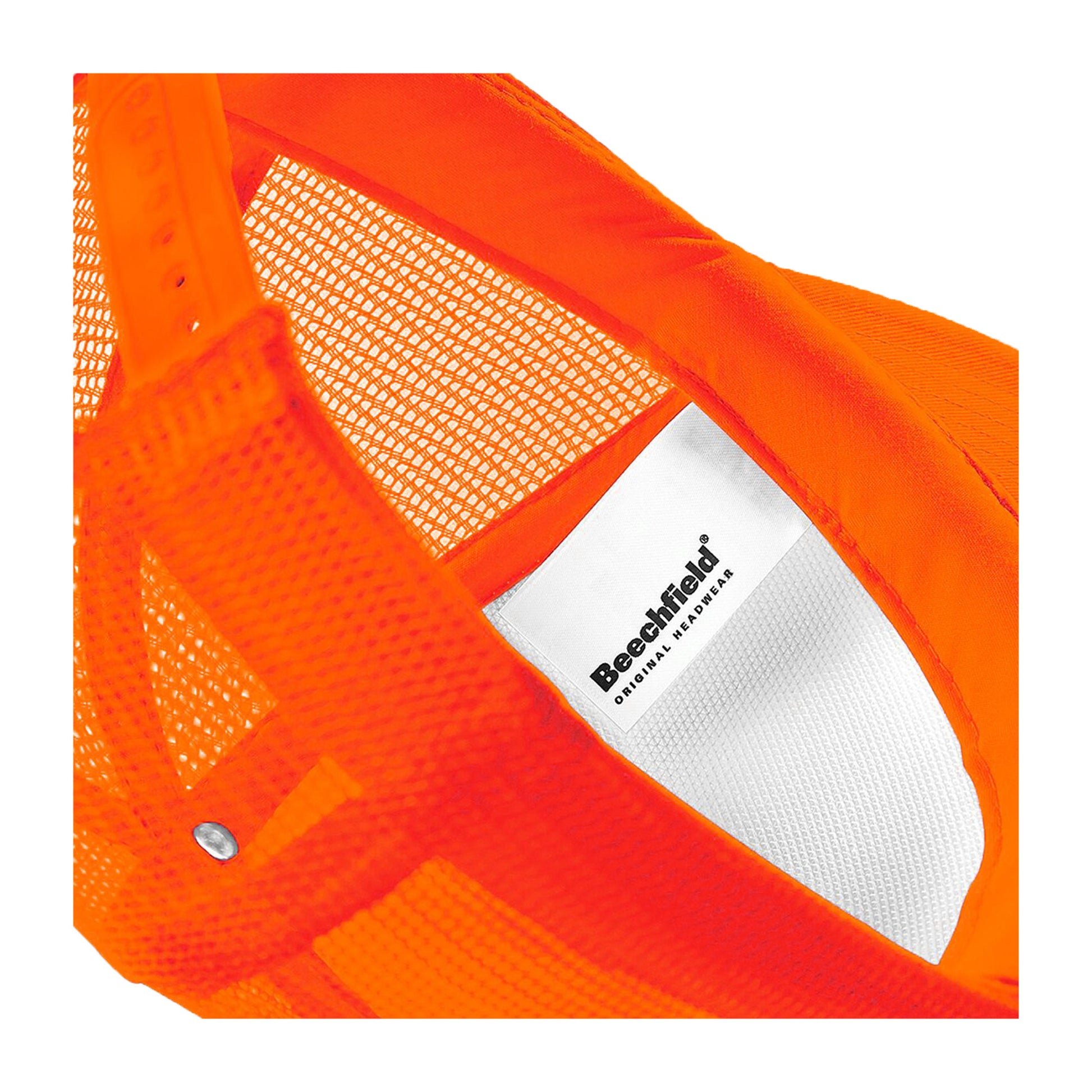 Orange-White - Side - Beechfield Vintage Plain Snap-Back Trucker Cap
