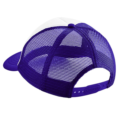 Purple-White - Back - Beechfield Vintage Plain Snap-Back Trucker Cap