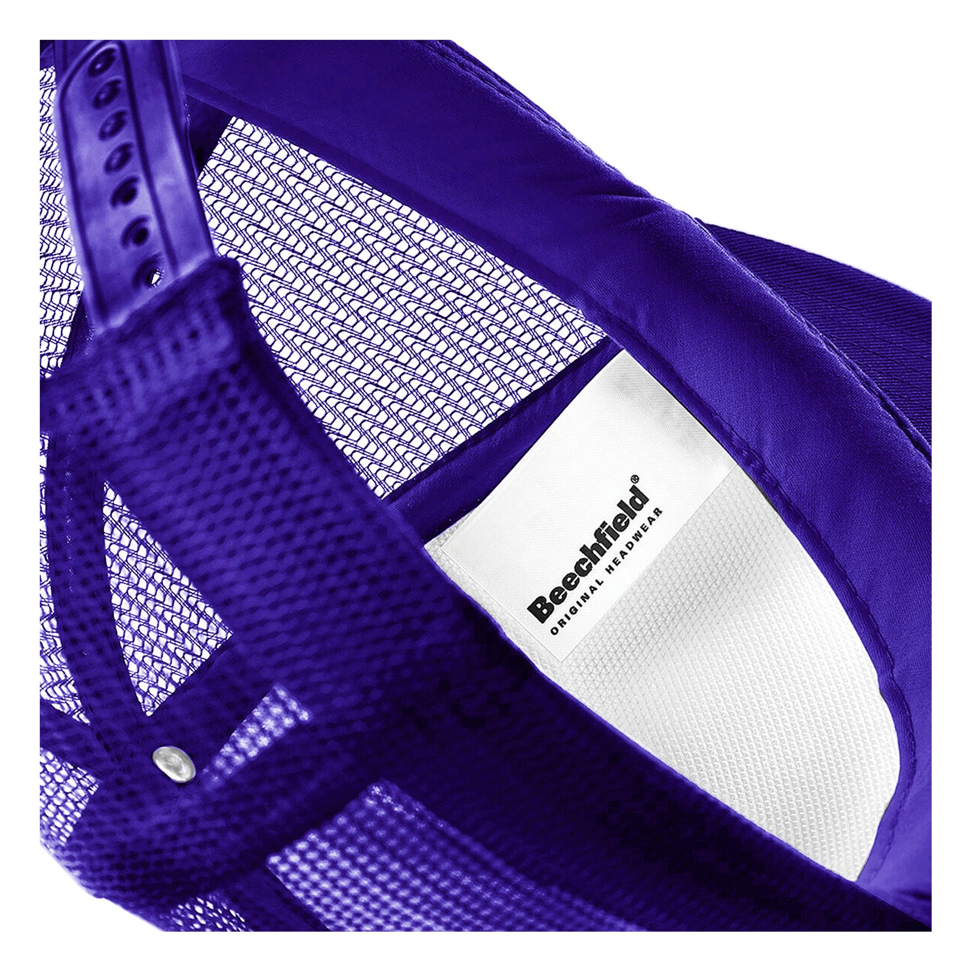 Purple-White - Side - Beechfield Vintage Plain Snap-Back Trucker Cap