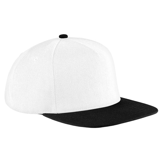 White-Black - Front - Beechfield Unisex Original Flat Peak Snapback Cap