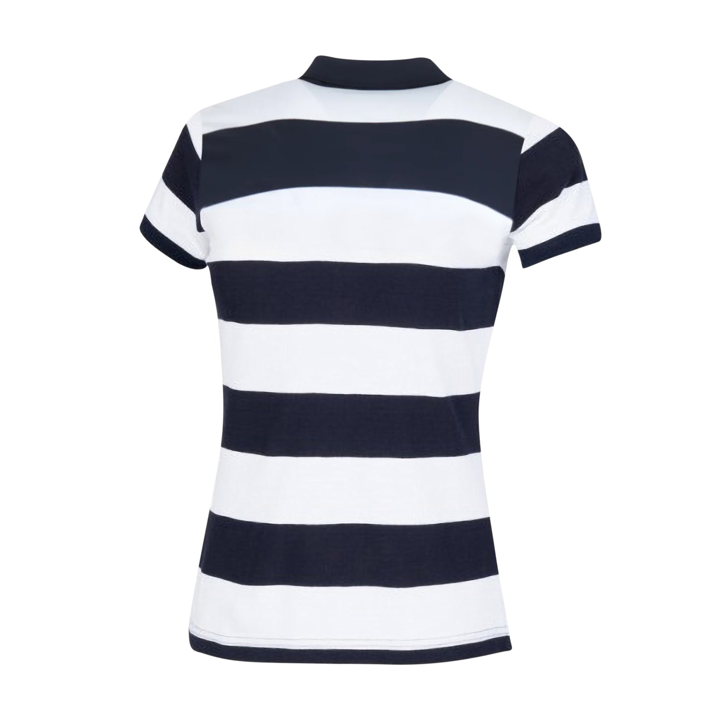 Navy- White - Back - Front Row Womens-Ladies Striped Pique Slim Fit Polo Shirt