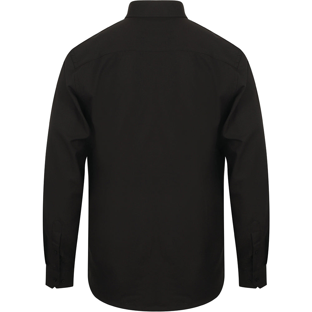 Black - Back - Henbury Mens Wicking Long Sleeve Work Shirt