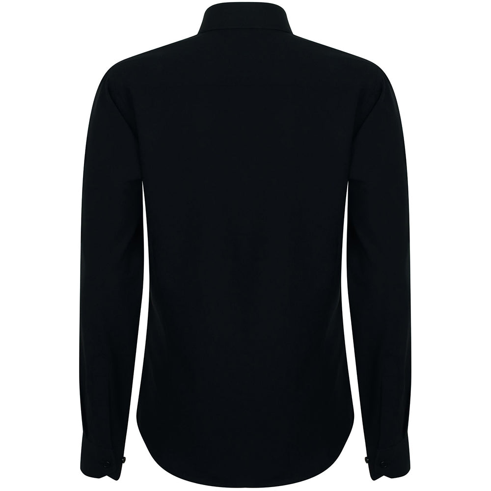 Black - Back - Henbury Womens-Ladies Wicking Long Sleeve Work Shirt