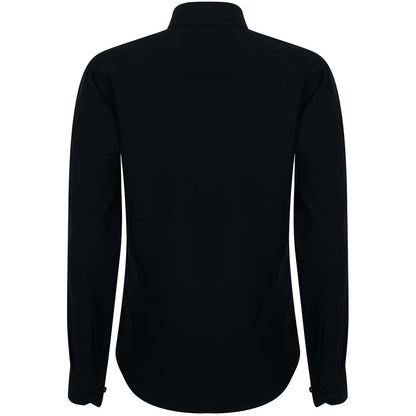 Black - Back - Henbury Womens-Ladies Wicking Long Sleeve Work Shirt