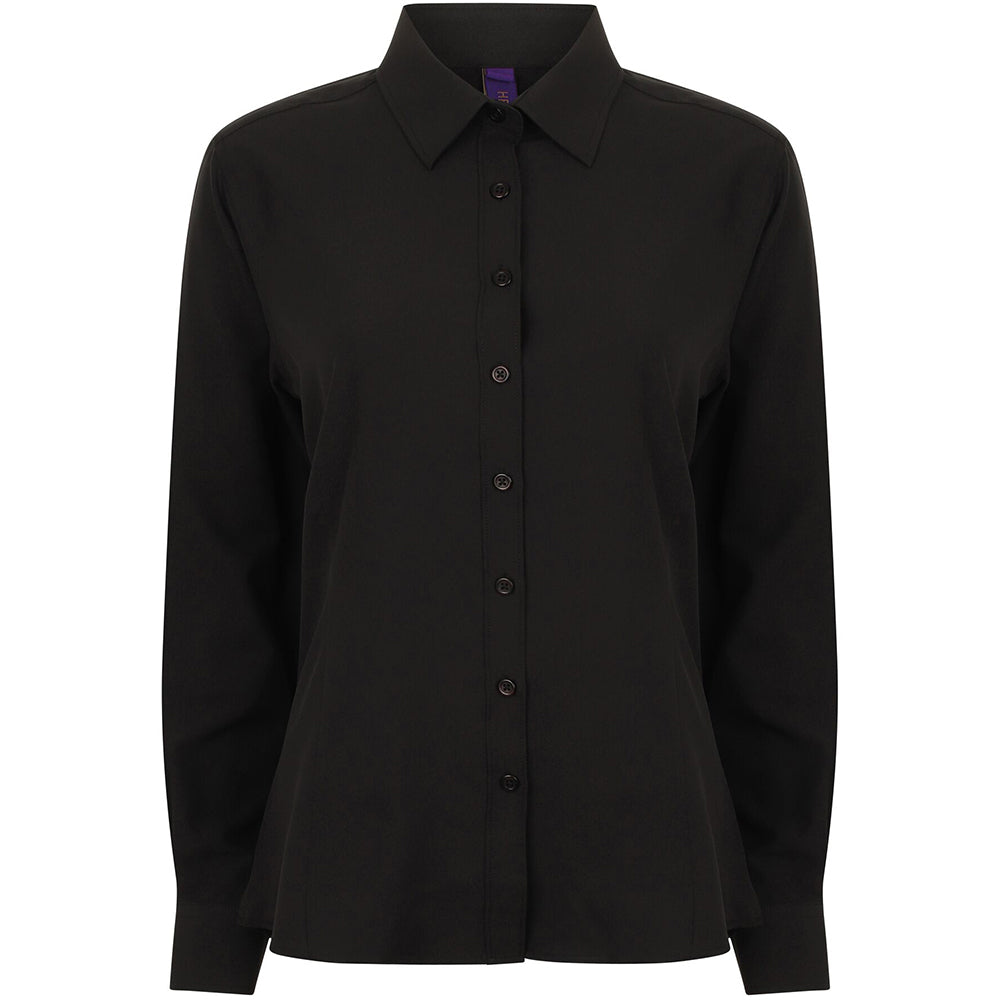 Black - Pack Shot - Henbury Womens-Ladies Wicking Long Sleeve Work Shirt