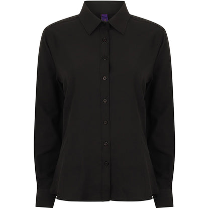 Black - Pack Shot - Henbury Womens-Ladies Wicking Long Sleeve Work Shirt
