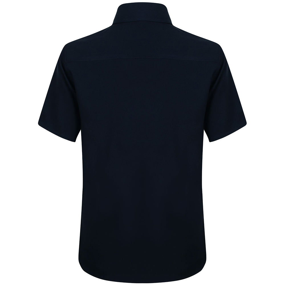 Black - Back - Henbury Mens Wicking Short Sleeve Work Shirt