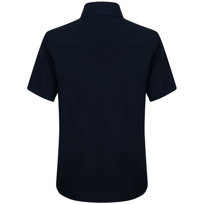 Black - Back - Henbury Mens Wicking Short Sleeve Work Shirt