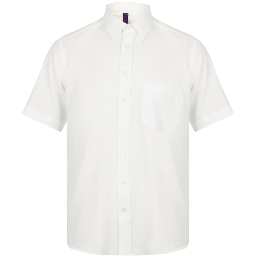 White - Side - Henbury Mens Wicking Short Sleeve Work Shirt