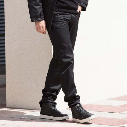 Black - Side - Henbury Mens 65-35 Flat Fronted Chino Trousers