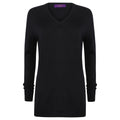 Navy - Front - Henbury Womens Cashmere Touch Acrylic V-Neck Long Sleeve Jumper - Knitwear