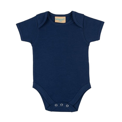 Navy - Front - Larkwood Baby Unisex Short Sleeved Body Suit With Envelope Neck Opening