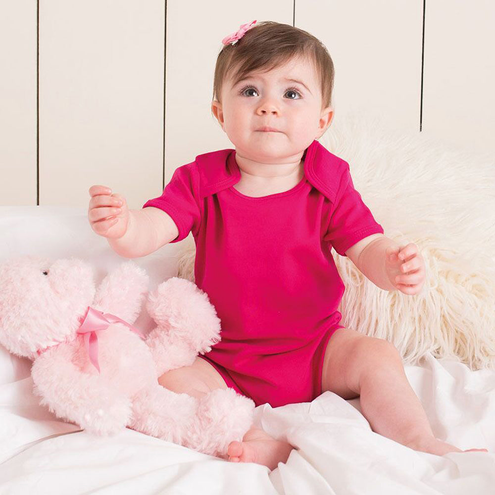 Fuchsia - Back - Larkwood Baby Unisex Short Sleeved Body Suit With Envelope Neck Opening