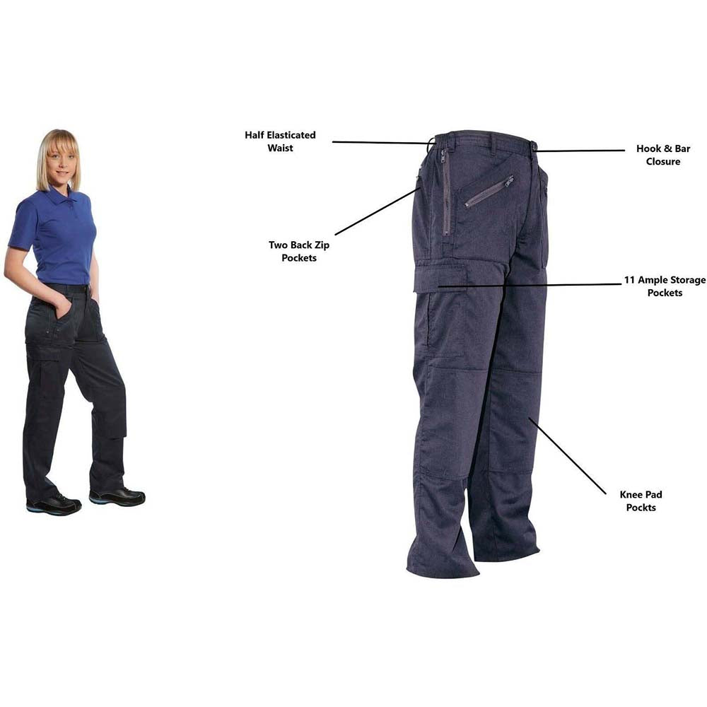 Navy - Back - Portwest Womens-Ladies Action Work Trousers - Pant