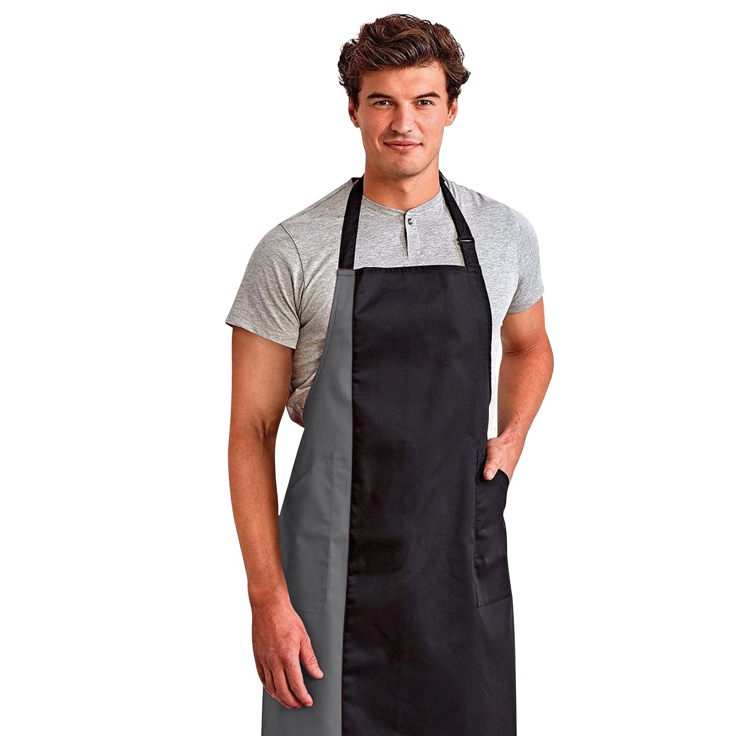 Black- Dark Grey - Back - Premier Unisex Contrast Workwear Bib Apron
